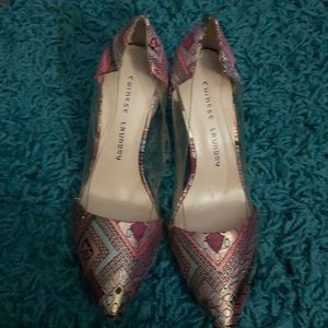 Clear and embroidered heels!